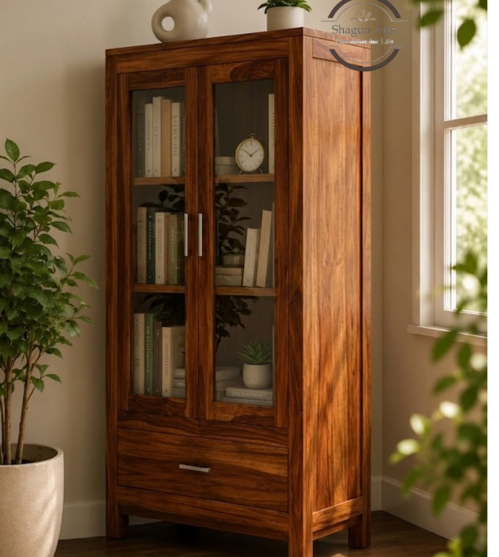 Briar Solid Wood Glass Door Display Cabinet