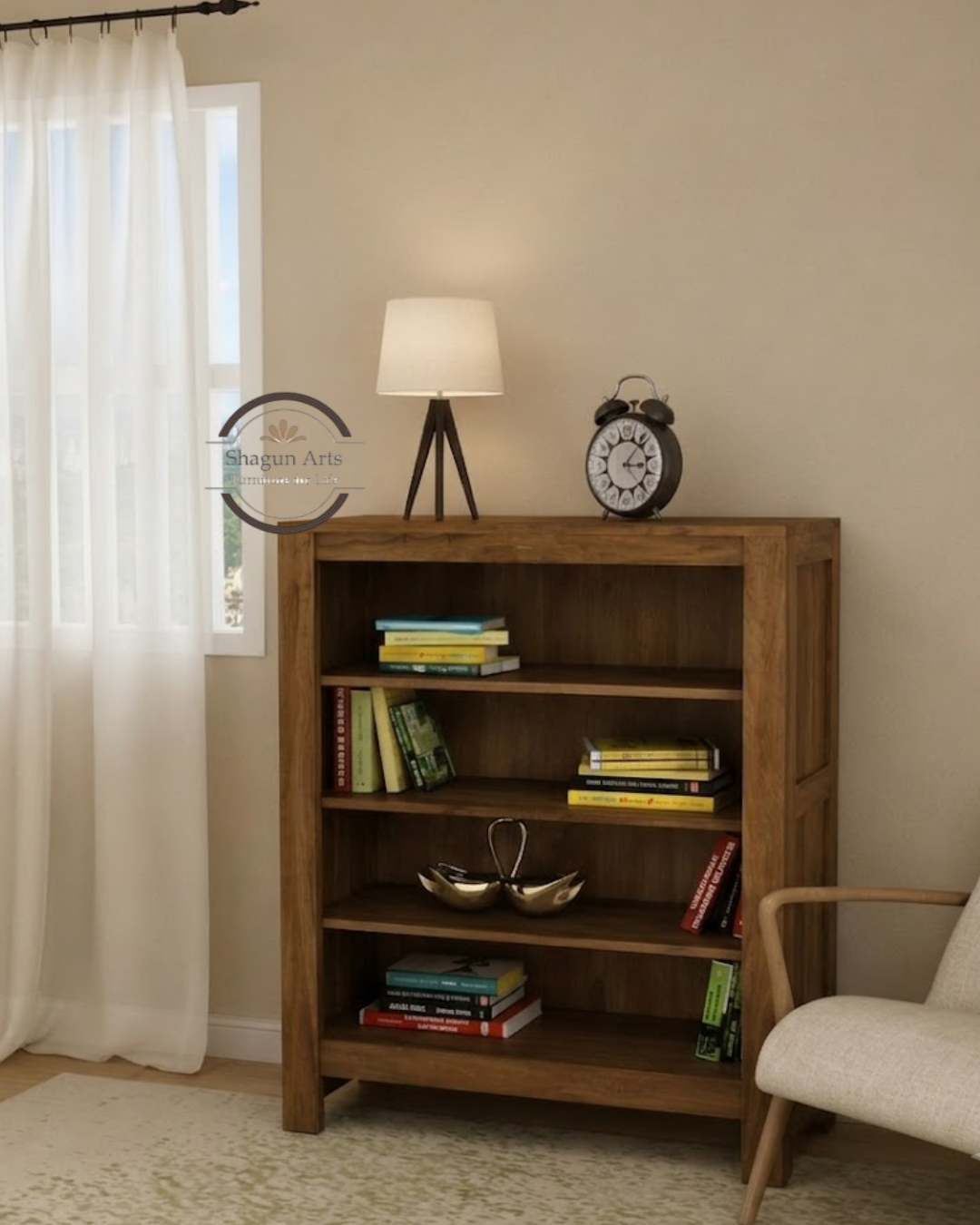 Greta Solid Sheesham  4-Tier BookshelfWood Book Shelf in Provincial Teak Finish