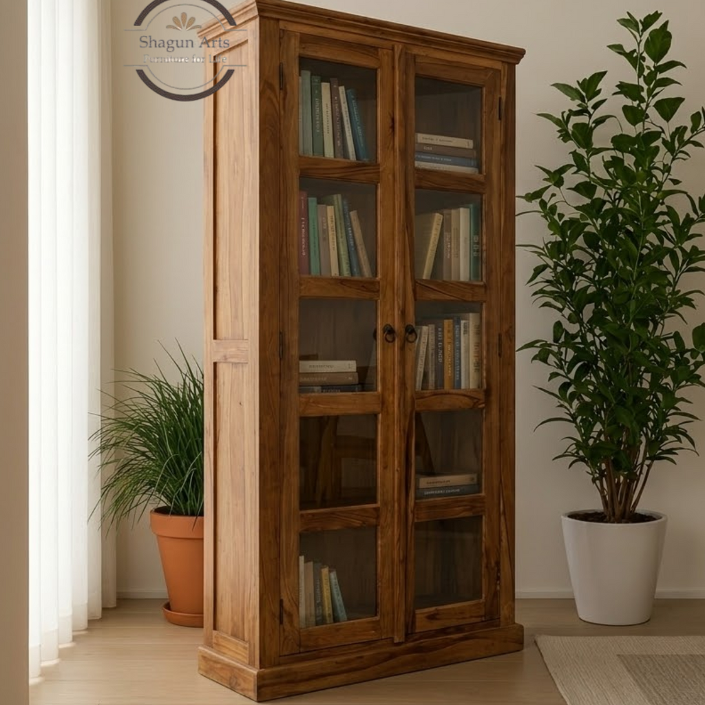 Carys Solid Sheesham Wood Glass Door Display Cabinet