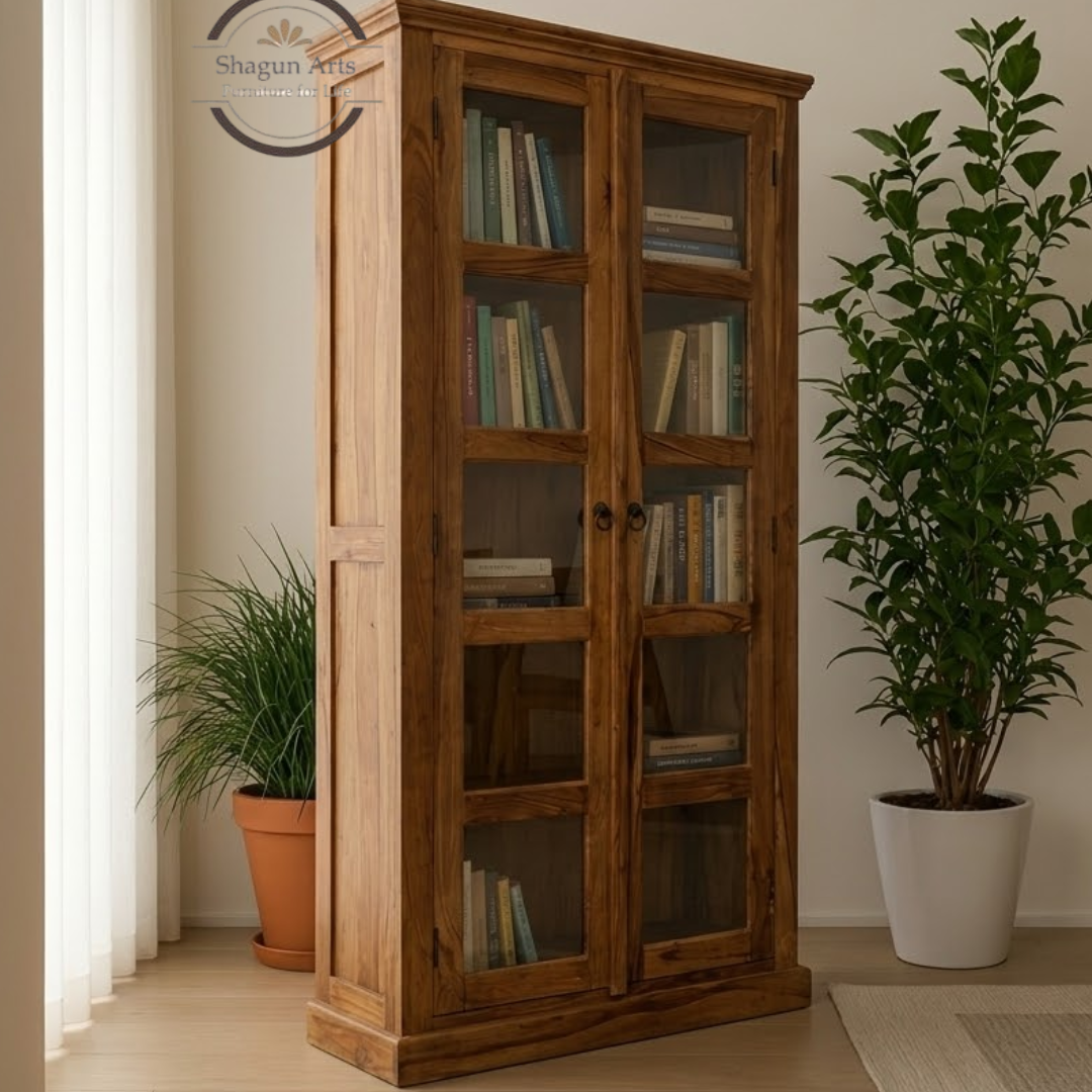 Carys Solid Sheesham Wood Glass Door Display Cabinet