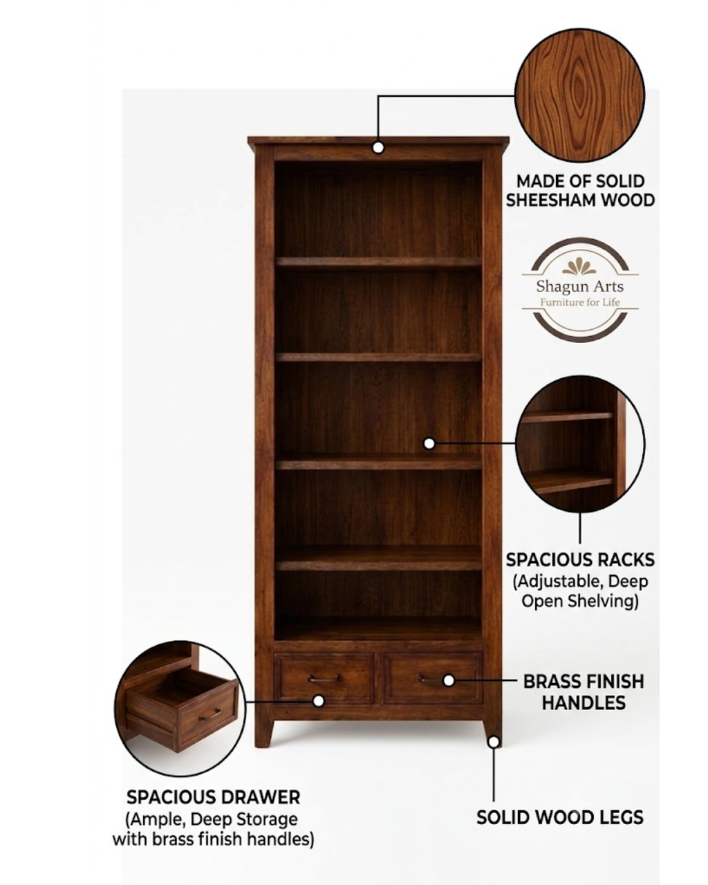 Segur Solid Sheesham  Wood Book Shelf