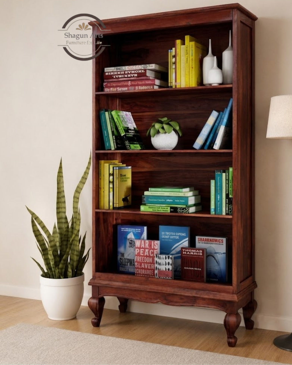 Portus Solid Sheesham Wood Book Shelf in Honey Oak Finish