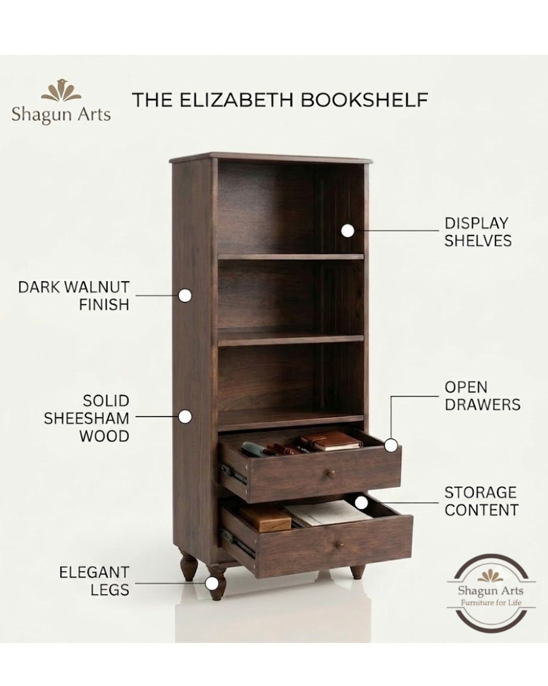 Homer Solid Sheesham Wood 6-Tier Bookshelf In Honey Oak Finish