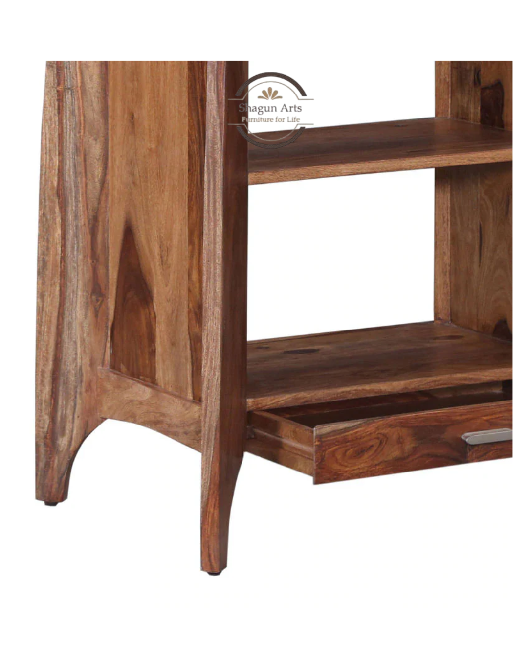 Crossroads Sheesham Wood Bookshelf with Multi-Level Open Storage In Warm Walnut Finish