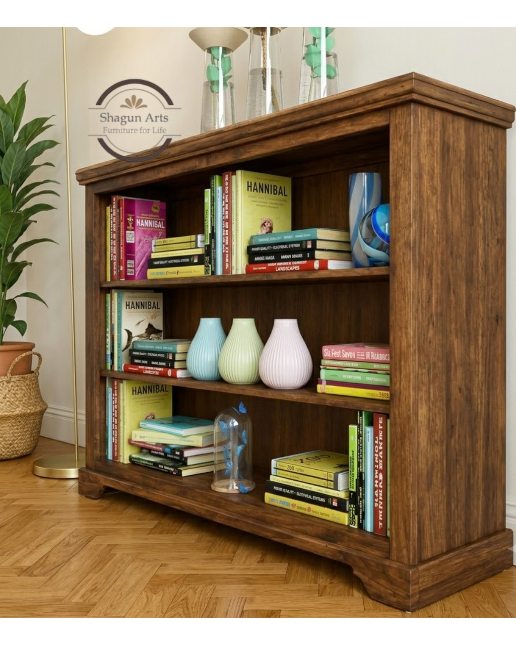 Fanny Solid Sheesham Wood 3-Tier Bookshelf in Provincial Teak Finish