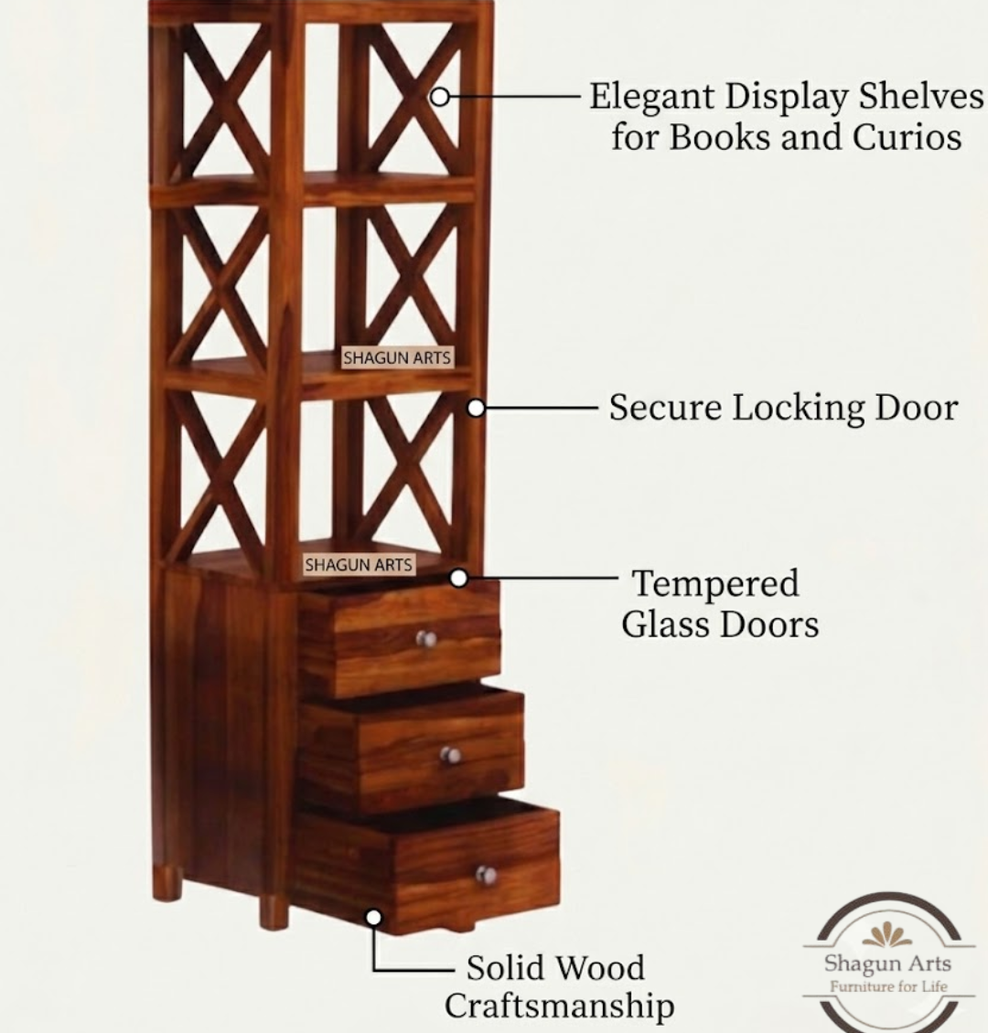 Hestia Solid Sheesham Wood Open Display Rack And Drawers