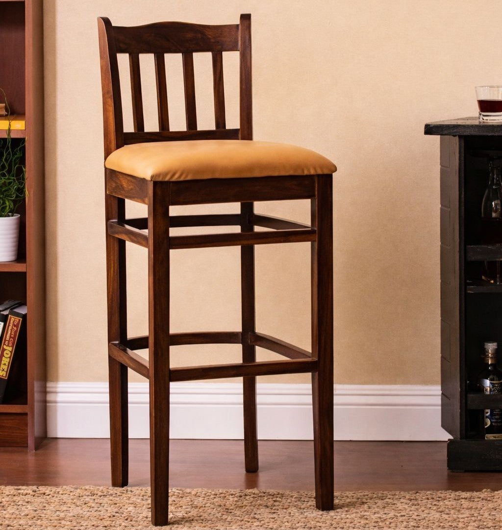 Classic Solid Sheesham Wood Bar Stool with Cushioned Seat