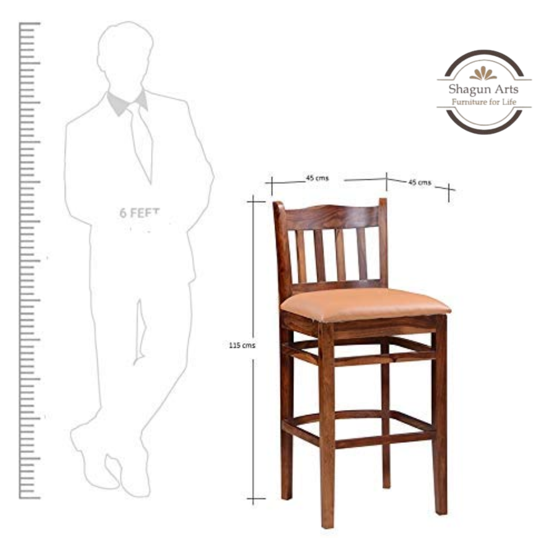 Classic Solid Sheesham Wood Bar Stool with Cushioned Seat