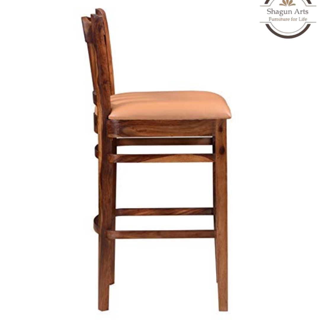 Classic Solid Sheesham Wood Bar Stool with Cushioned Seat