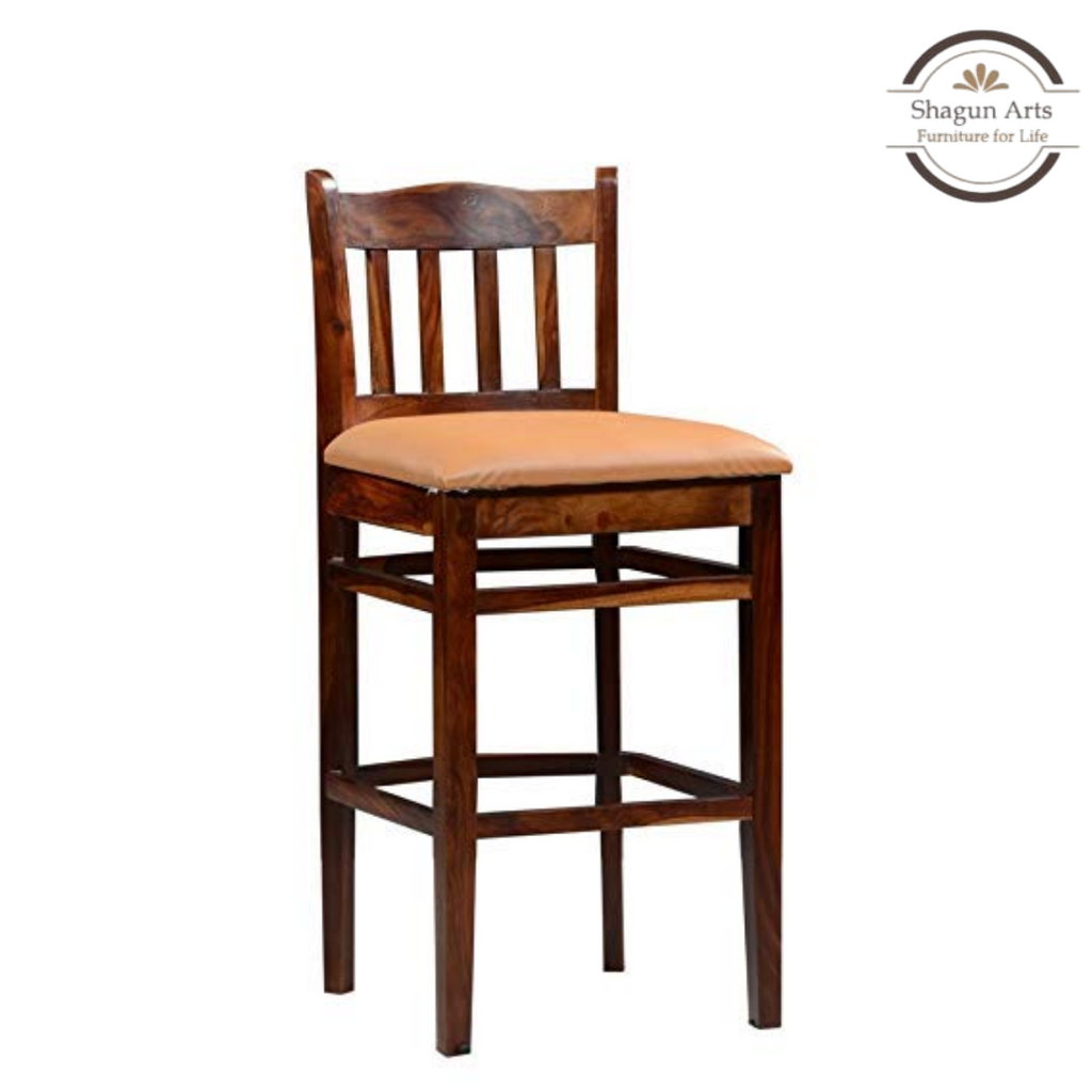 Classic Solid Sheesham Wood Bar Stool with Cushioned Seat
