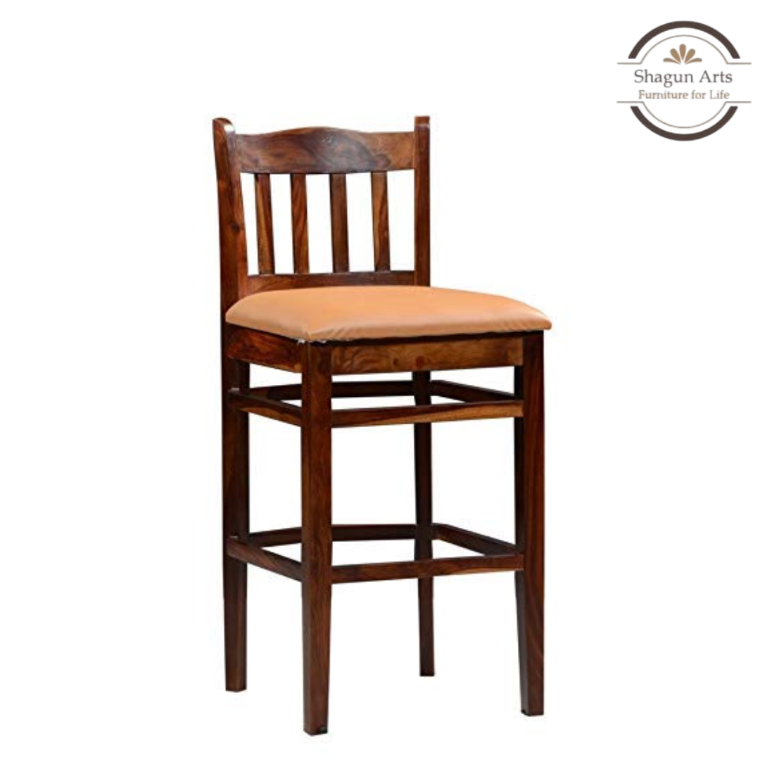 Classic Solid Sheesham Wood Bar Stool with Cushioned Seat