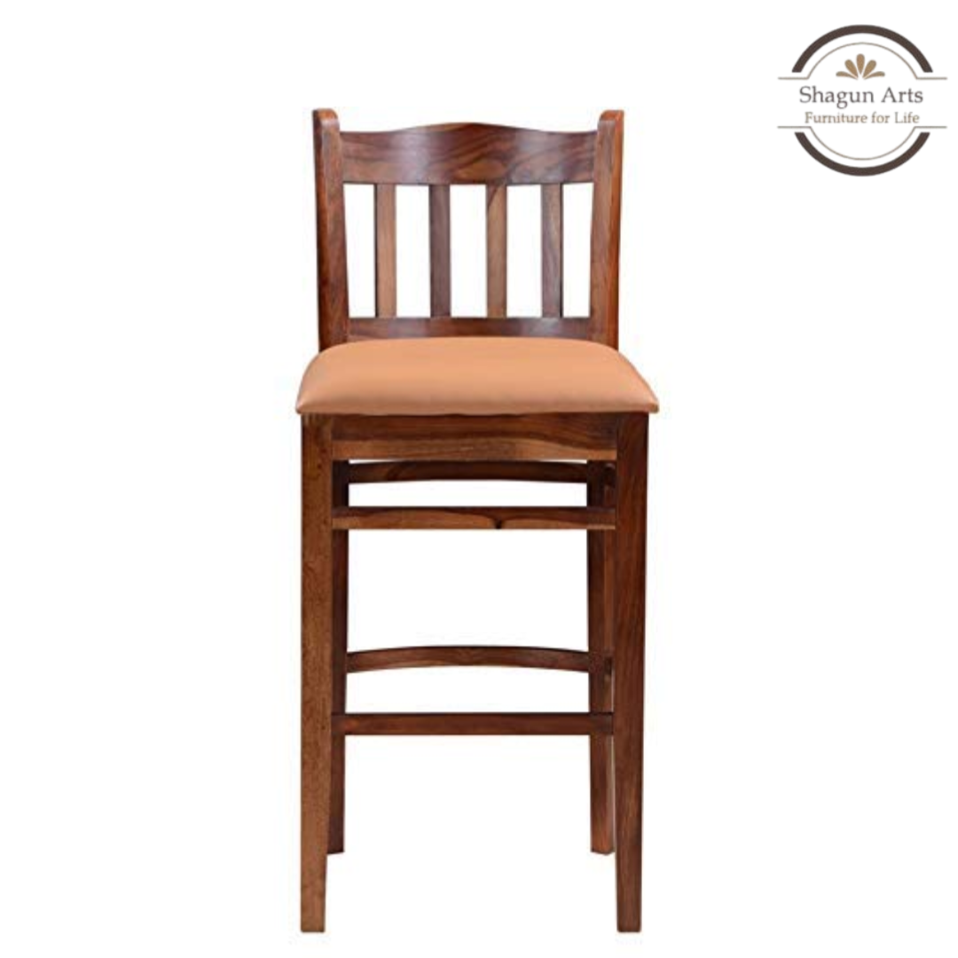 Classic Solid Sheesham Wood Bar Stool with Cushioned Seat