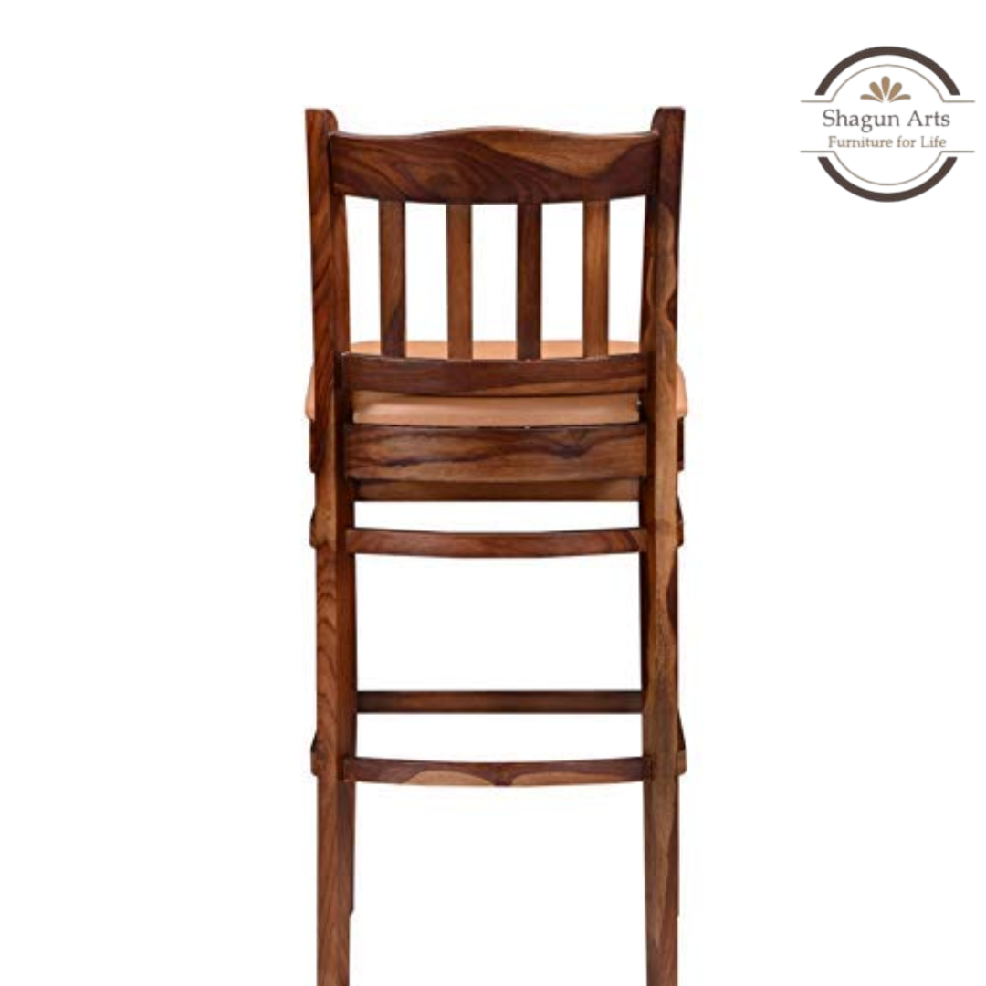 Classic Solid Sheesham Wood Bar Stool with Cushioned Seat
