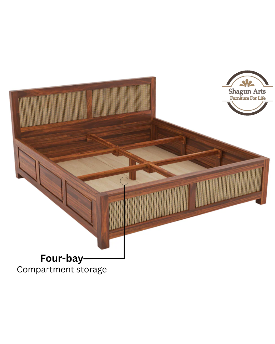 Dalton Solid Sheesham Wood King Size Bed in Natural Finish
