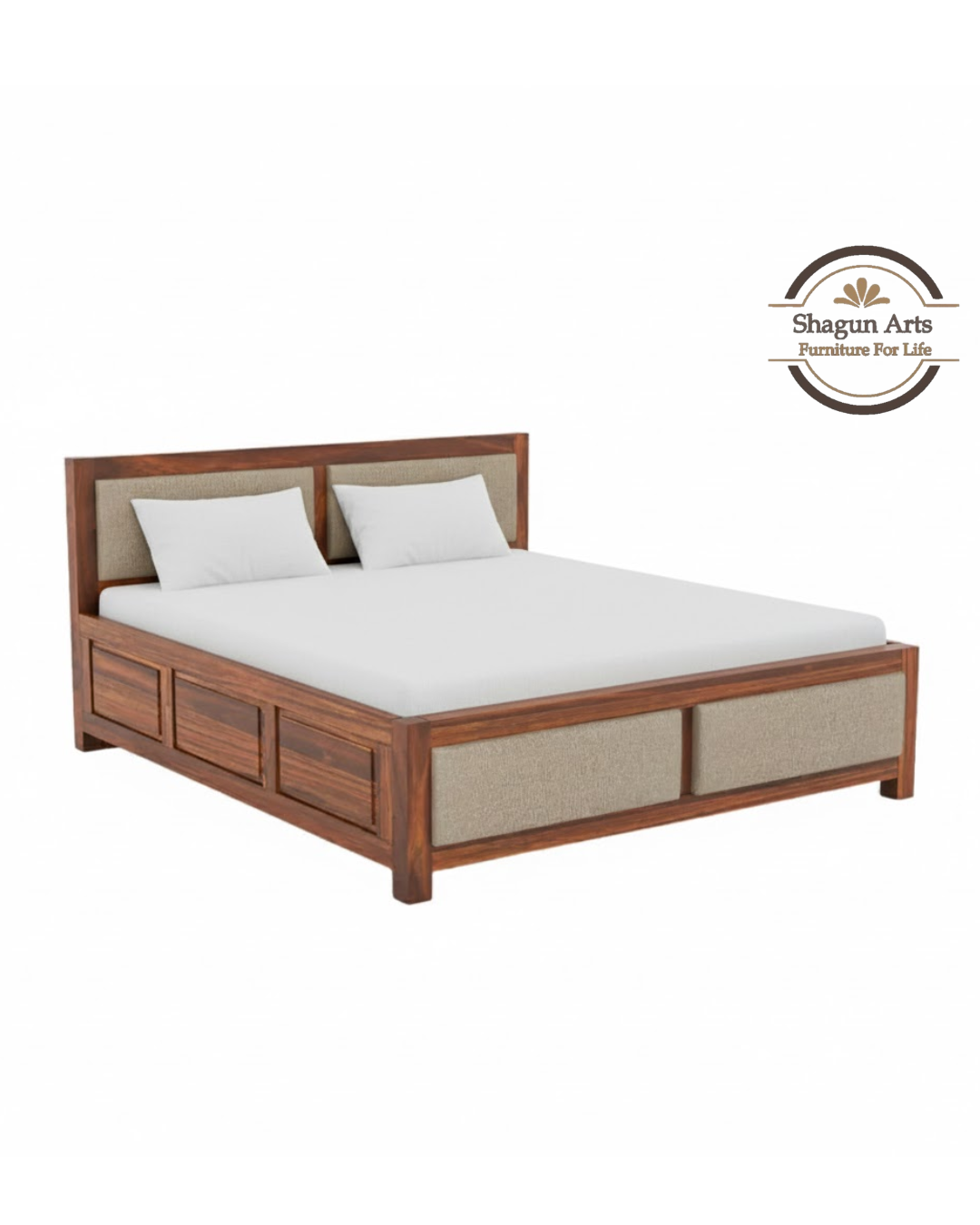 Elowen Solid Sheesham Wood King Size Bed in Walnut Finish