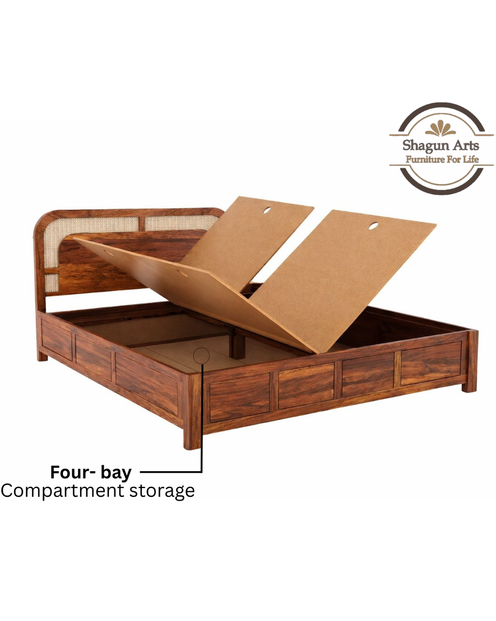 Brixton Solid Sheesham Wood King Size Bed in Honey Oak Finish