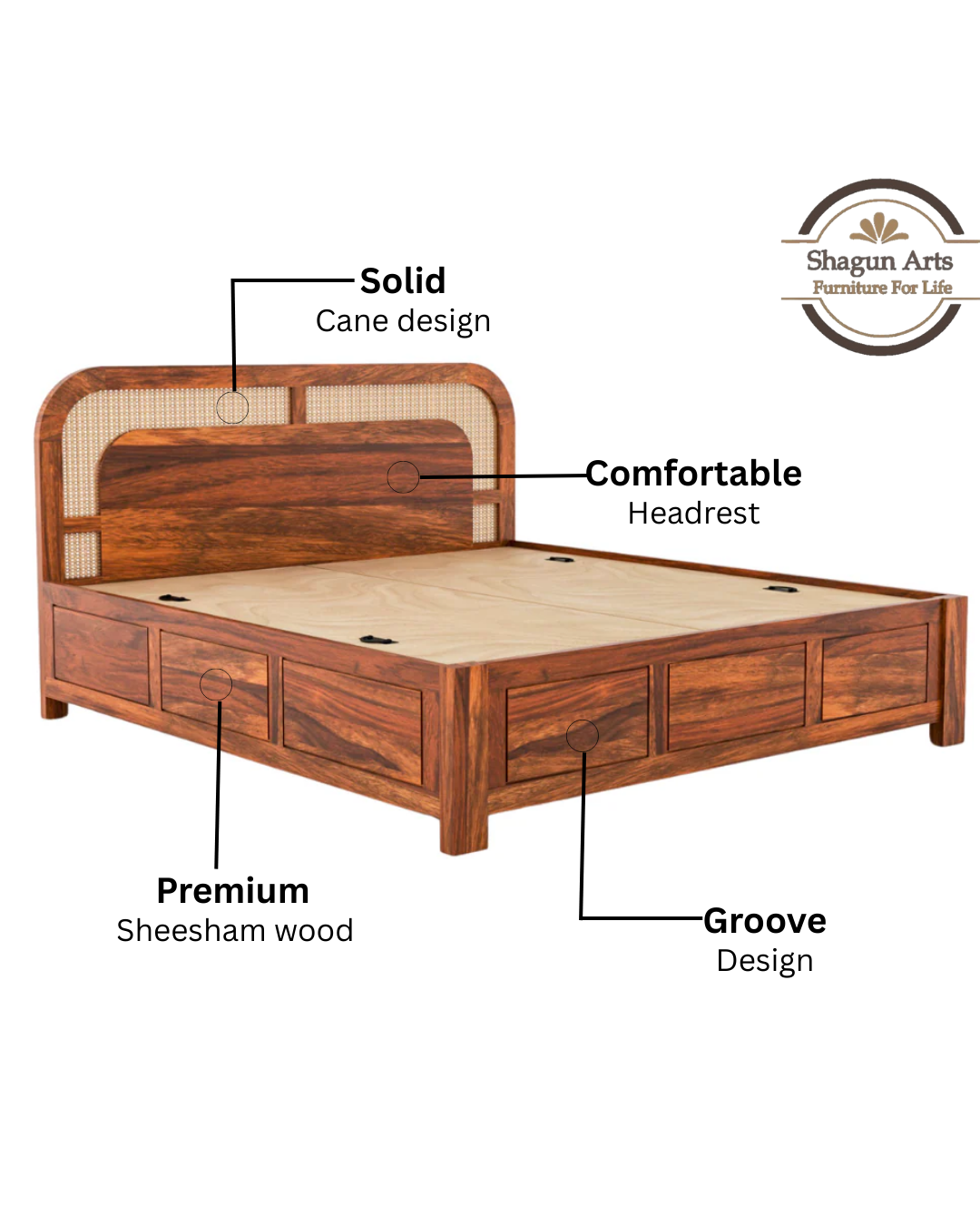 Brixton Solid Sheesham Wood King Size Bed in Honey Oak Finish