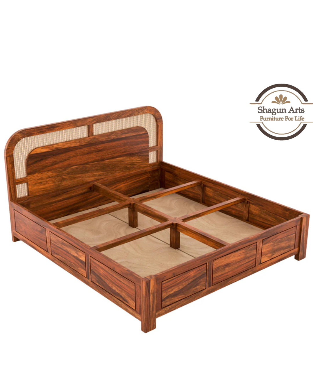 Brixton Solid Sheesham Wood King Size Bed in Honey Oak Finish