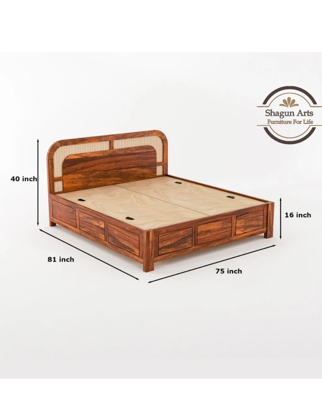 Brixton Solid Sheesham Wood King Size Bed in Honey Oak Finish
