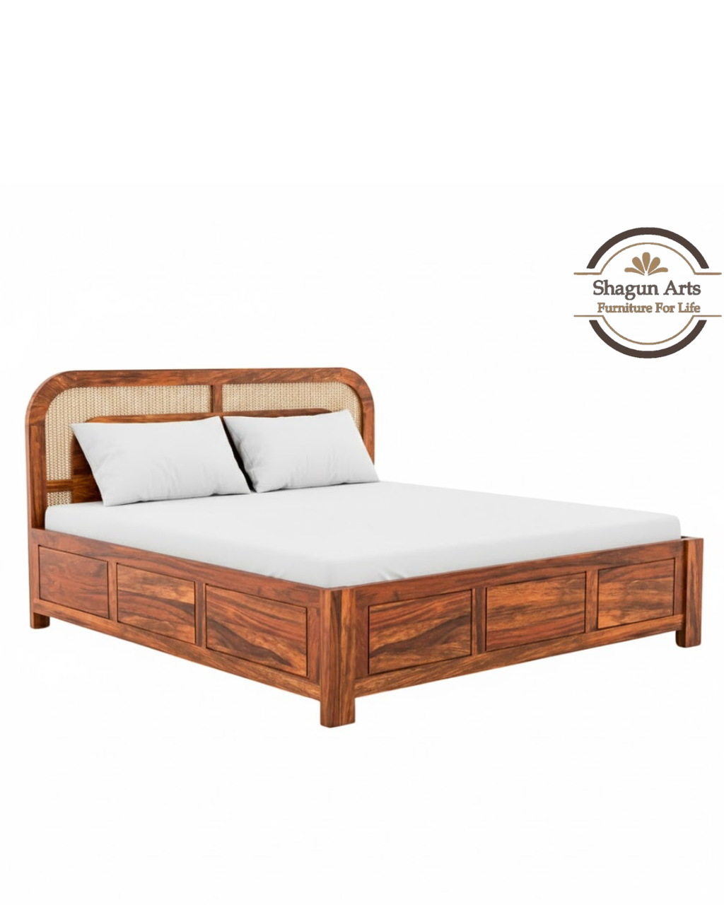 Brixton Solid Sheesham Wood King Size Bed in Honey Oak Finish