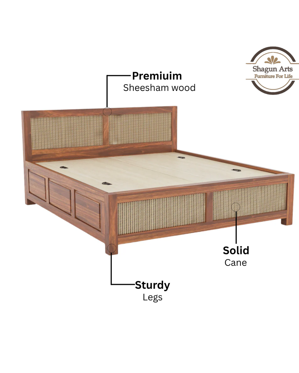 Dalton Solid Sheesham Wood King Size Bed in Natural Finish