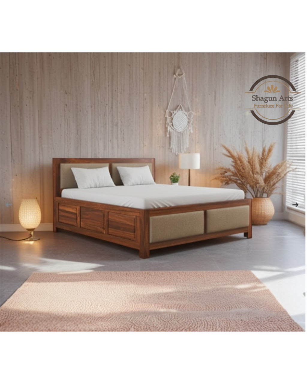 Elowen Solid Sheesham Wood King Size Bed in Walnut Finish