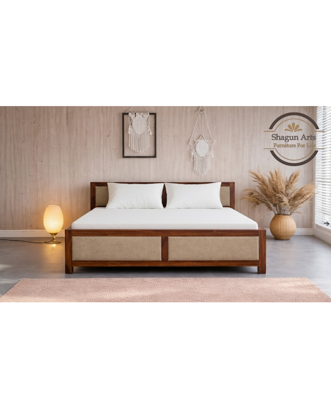 Elowen Solid Sheesham Wood King Size Bed in Walnut Finish