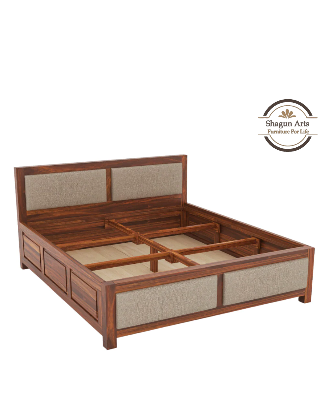 Elowen Solid Sheesham Wood King Size Bed in Walnut Finish