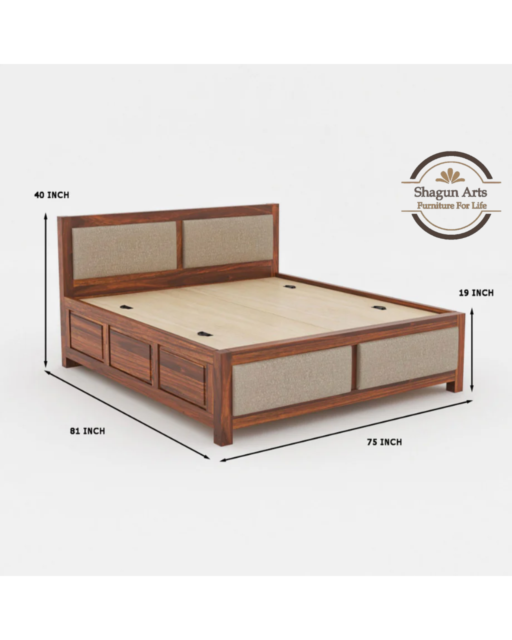 Elowen Solid Sheesham Wood King Size Bed in Walnut Finish