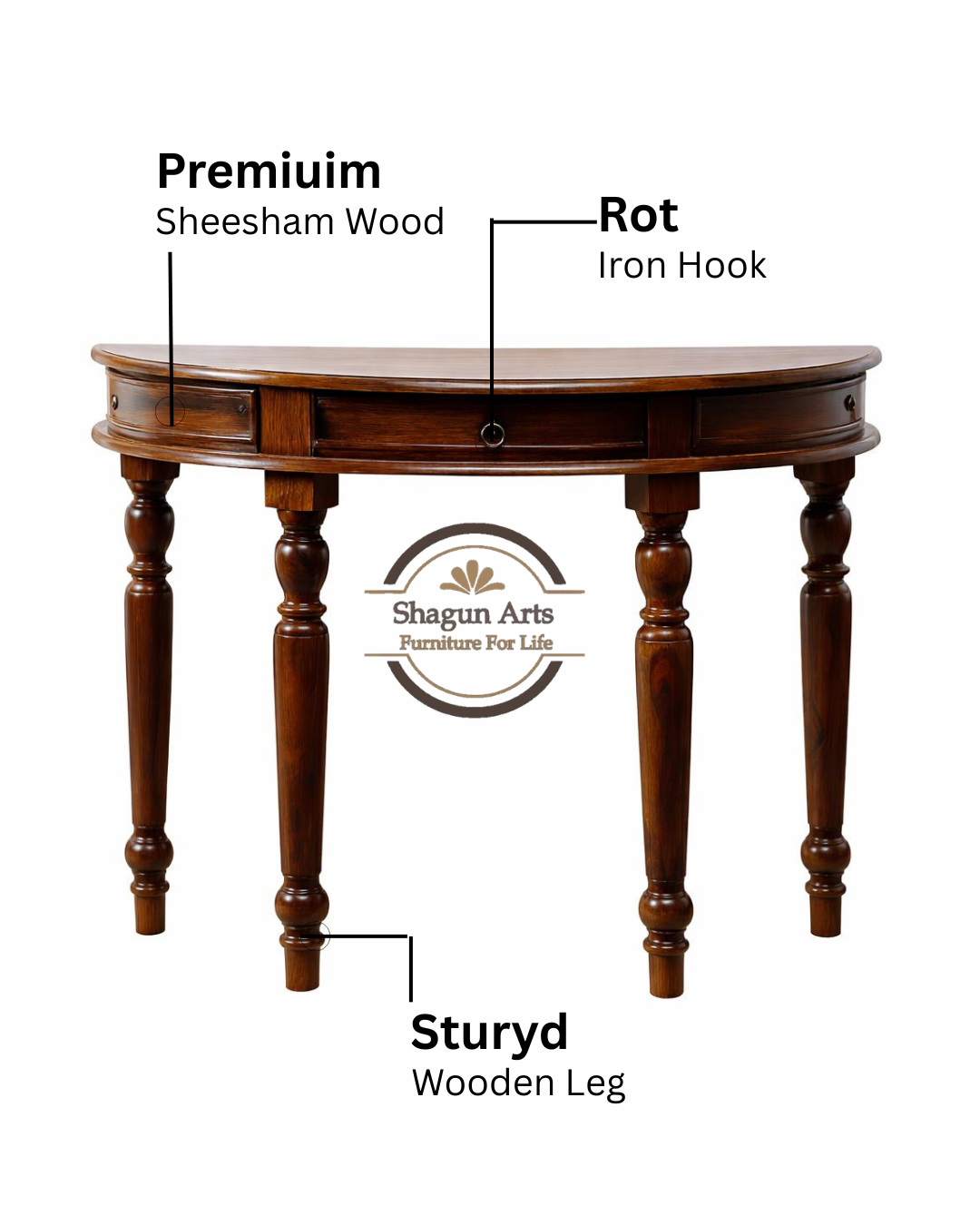 Wooden Half Round Console Table for Living Room