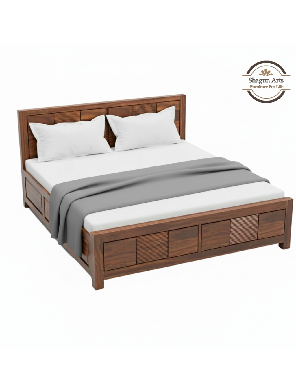 Kinsley Solid Sheesham Wood King Size Bed in Natural Finish