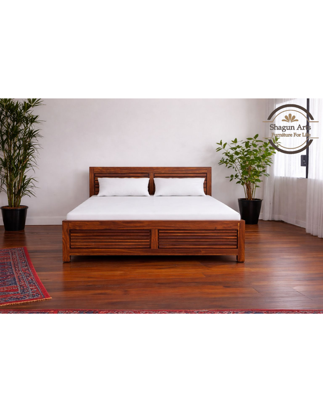 Jaxon Solid Sheesham Wood King Size Bed in Walnut Finish