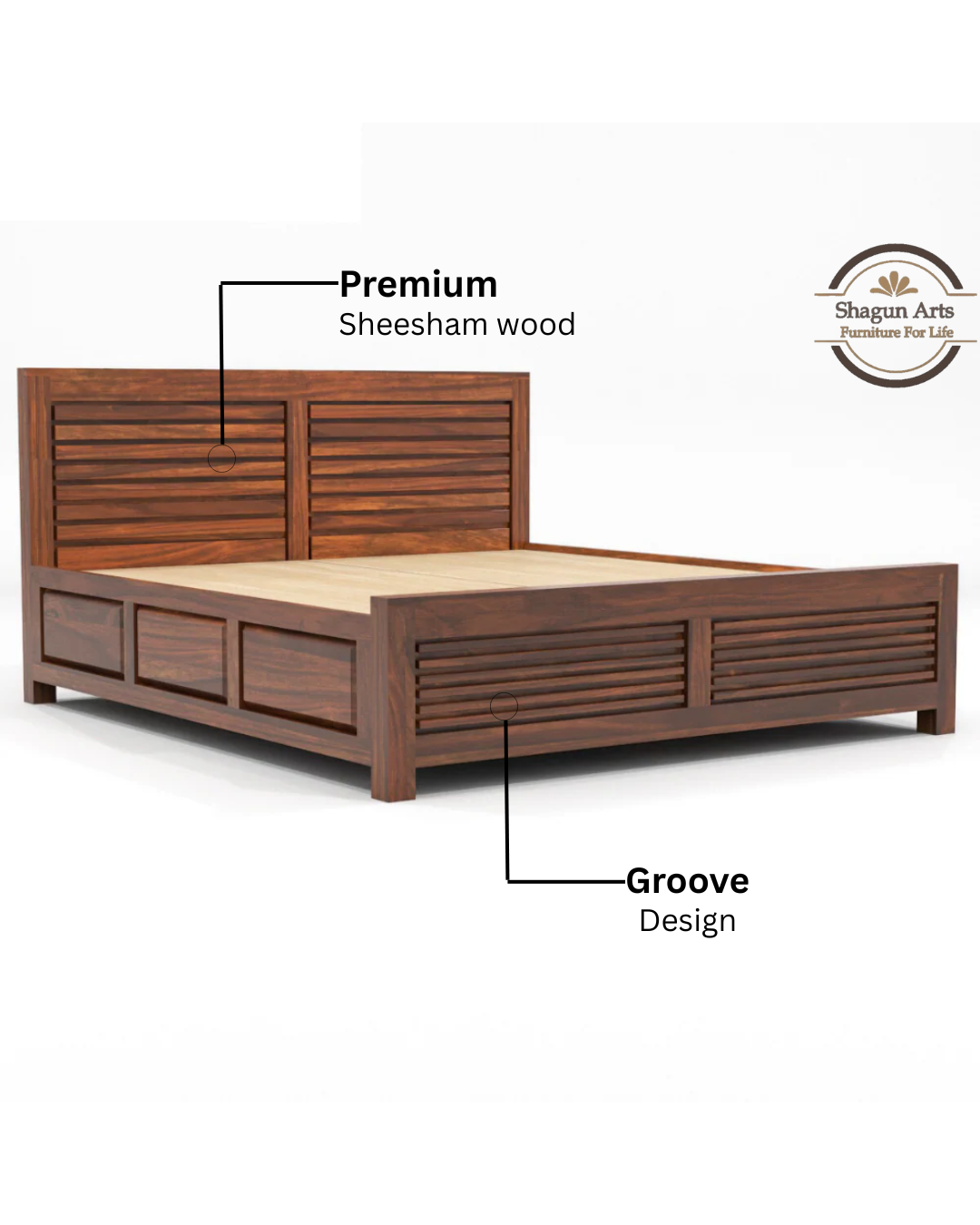 Jaxon Solid Sheesham Wood King Size Bed in Walnut Finish