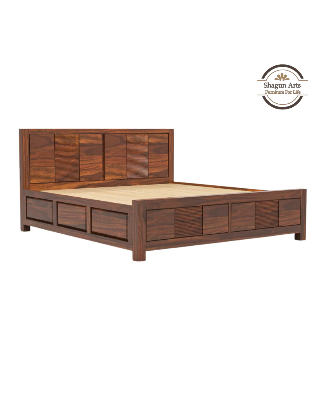 Kinsley Solid Sheesham Wood King Size Bed in Natural Finish