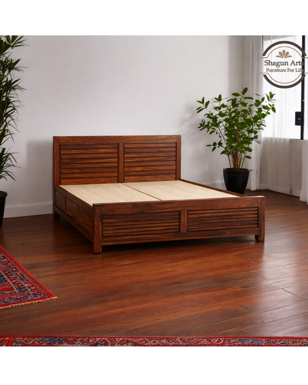 Jaxon Solid Sheesham Wood King Size Bed in Walnut Finish