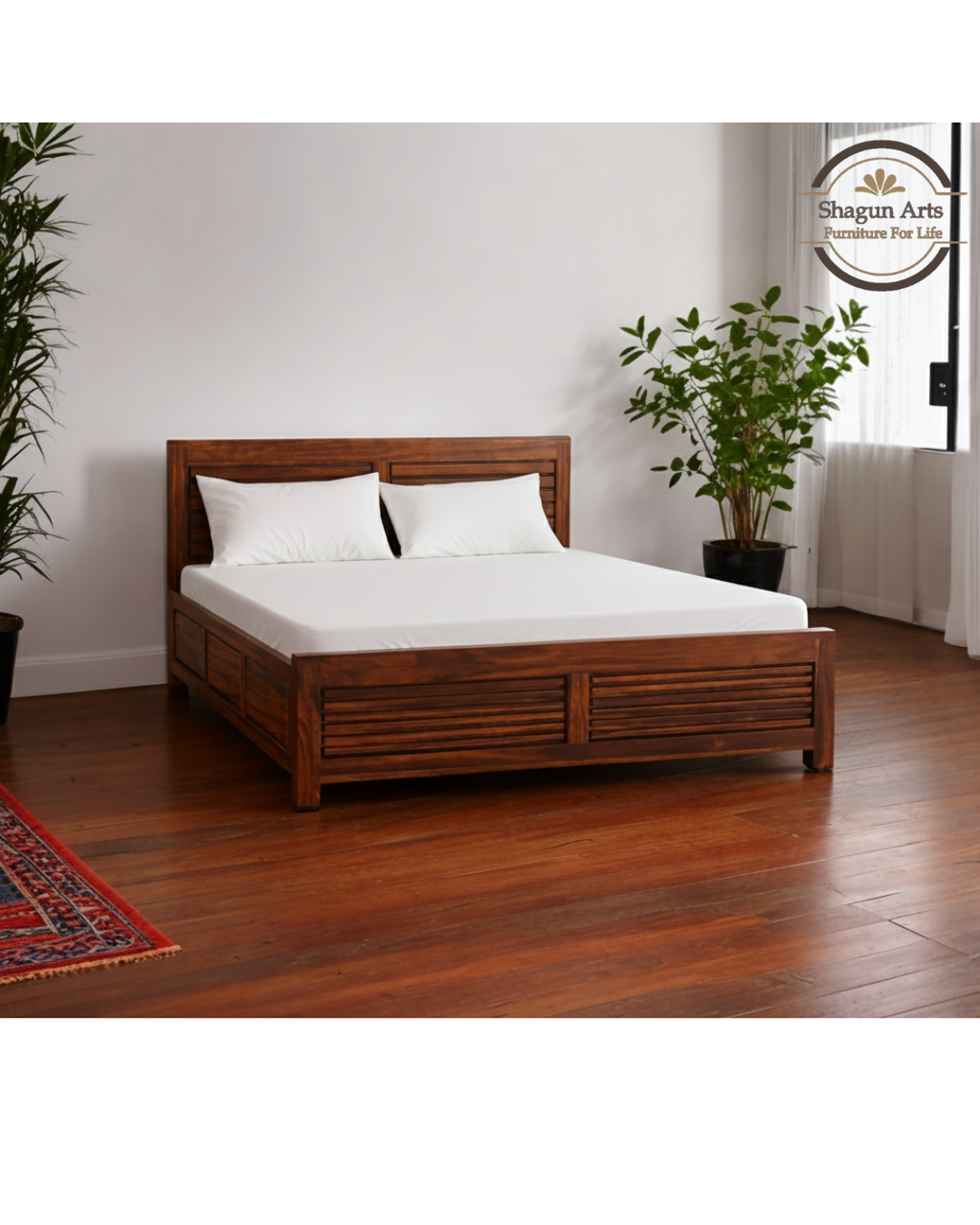 Jaxon Solid Sheesham Wood King Size Bed in Walnut Finish