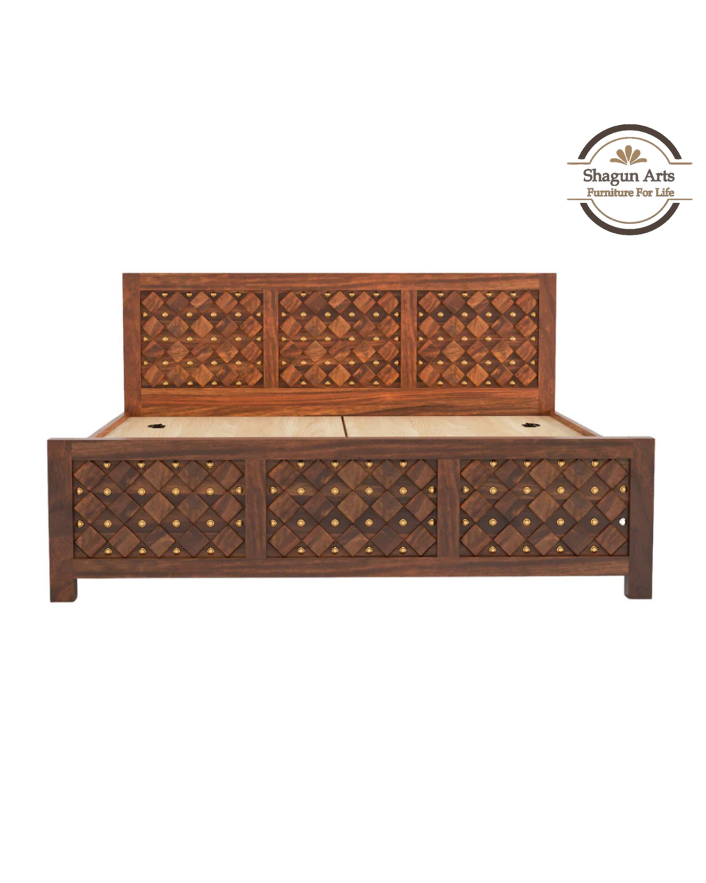 Giselle Solid Sheesham Wood King Size Bed in Honey Oak Finish
