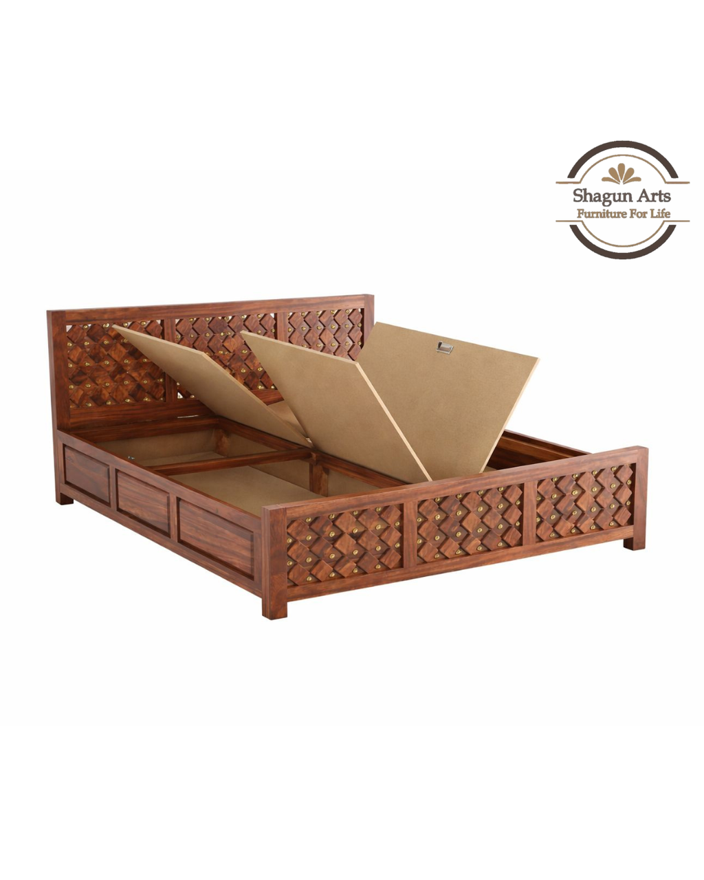 Giselle Solid Sheesham Wood King Size Bed in Honey Oak Finish