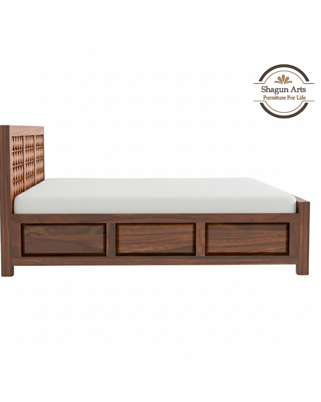 Giselle Solid Sheesham Wood King Size Bed in Honey Oak Finish
