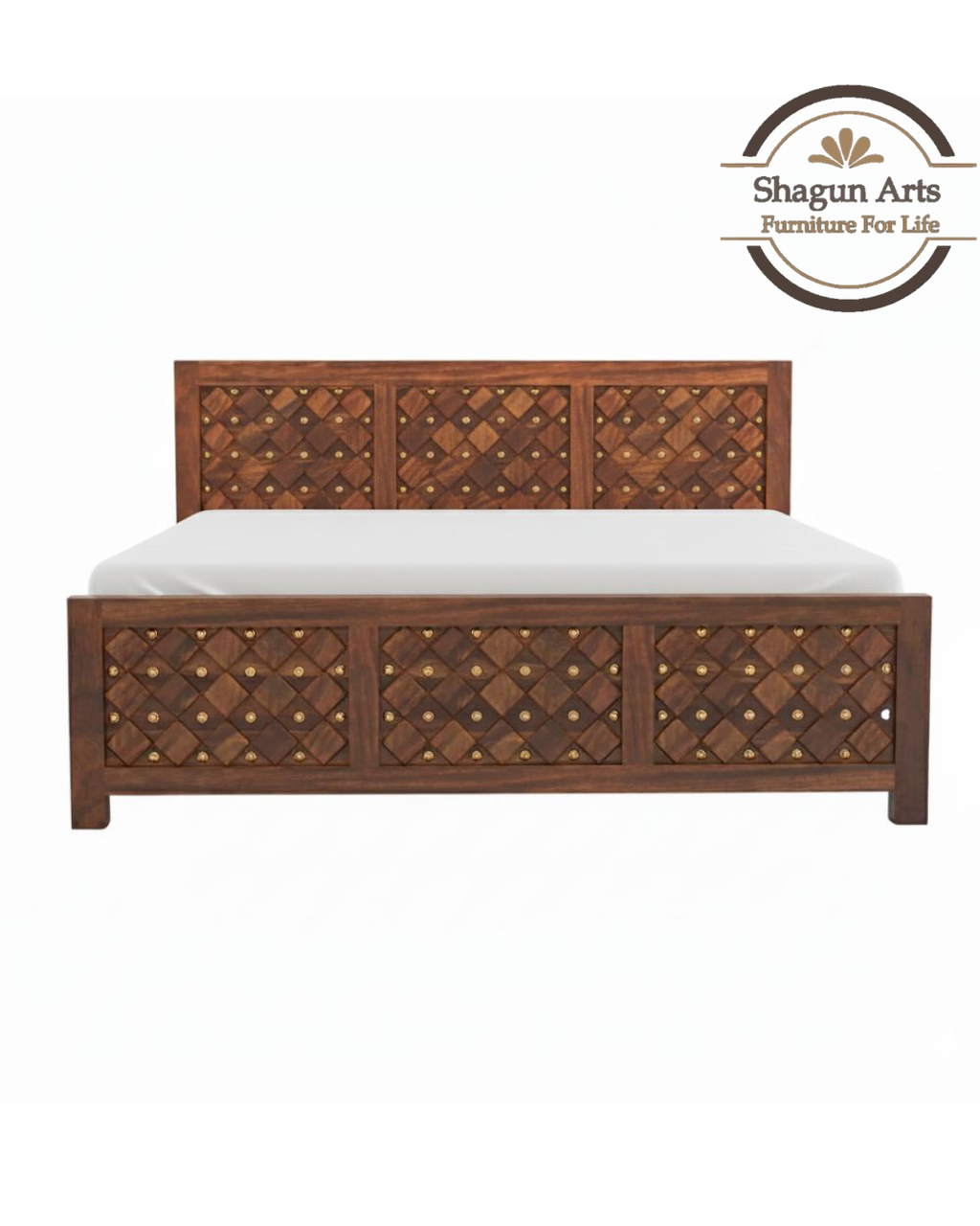 Giselle Solid Sheesham Wood King Size Bed in Honey Oak Finish