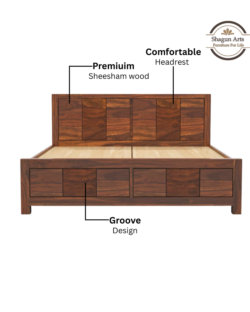 Kinsley Solid Sheesham Wood King Size Bed in Natural Finish