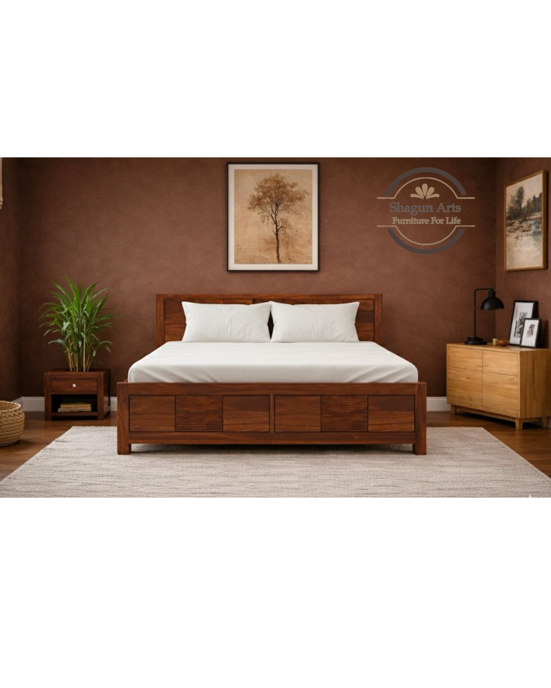 Kinsley Solid Sheesham Wood King Size Bed in Natural Finish