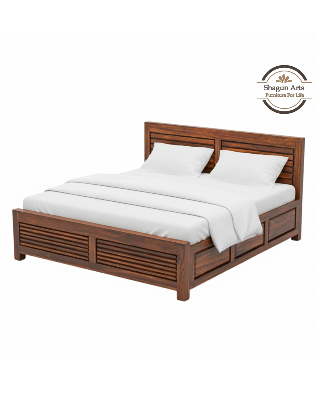 Jaxon Solid Sheesham Wood King Size Bed in Walnut Finish