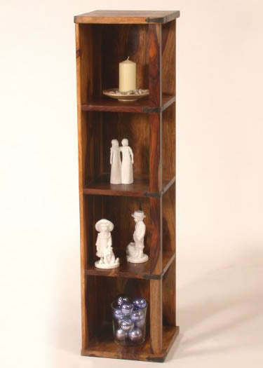Bahama Solid Sheesham Display Wood 4-Shelf Corner Bookshelf In Honey Oak Finish