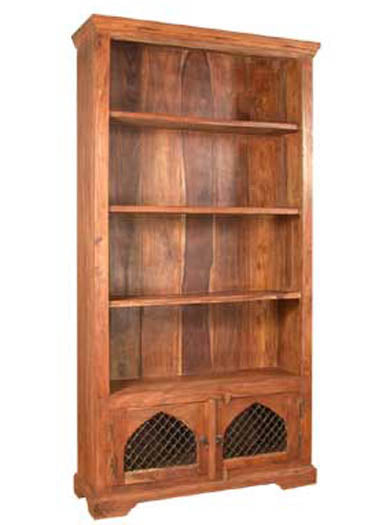 Oriel Solid Sheesham Wood Bookshelf with 2 Storage Cabinets In Natural Brown Finish