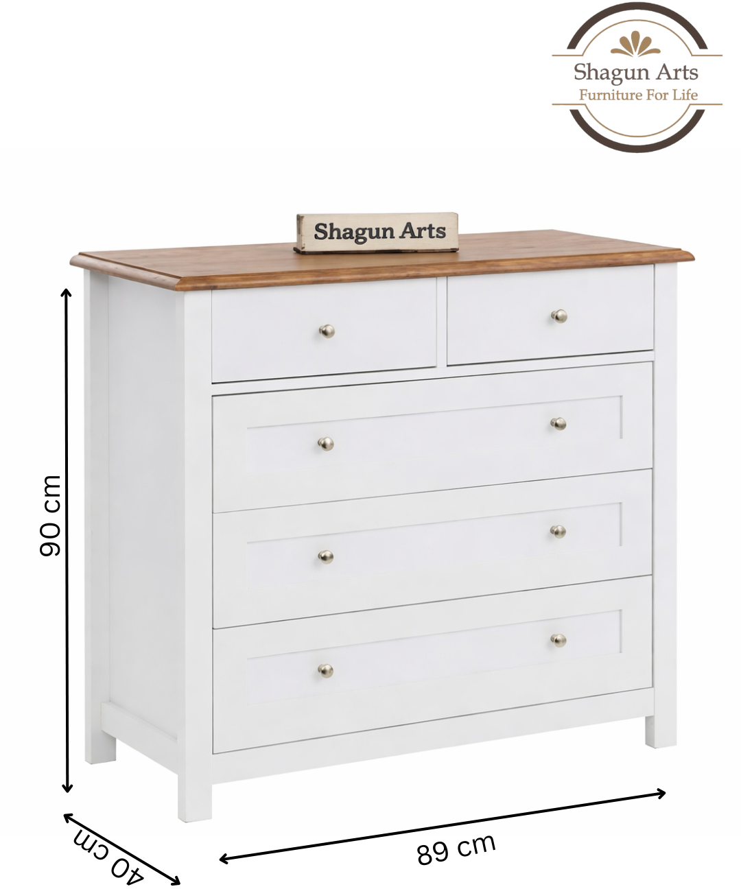 Wooden Chest of Drawer in White Finish