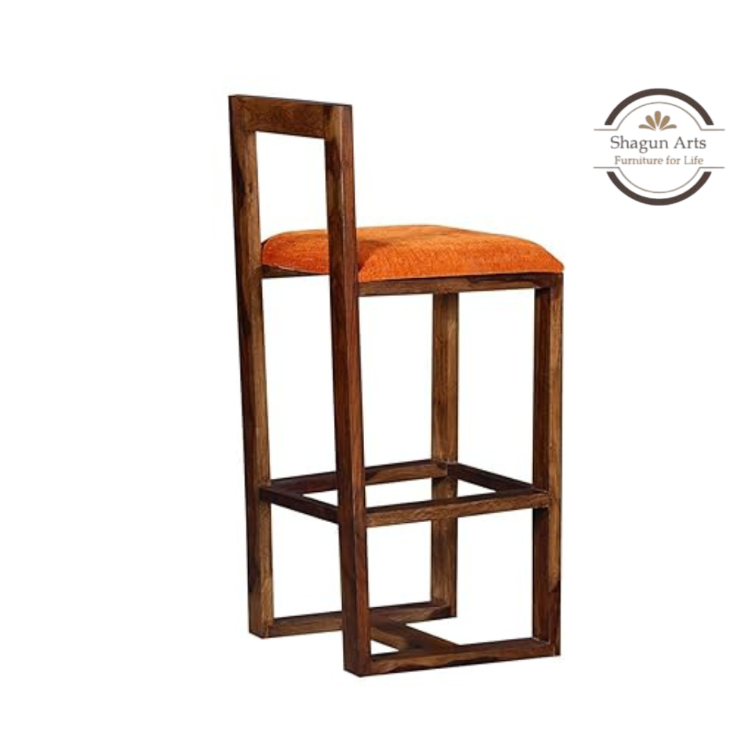 Rustic Solid Wood Counter Stool with Upholstered Seat