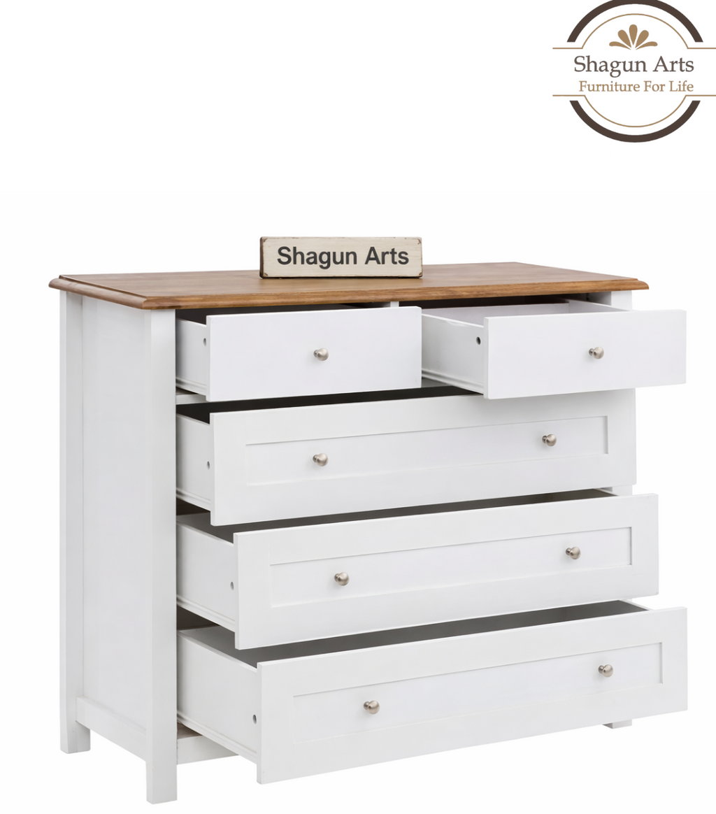 Wooden Chest of Drawer in White Finish