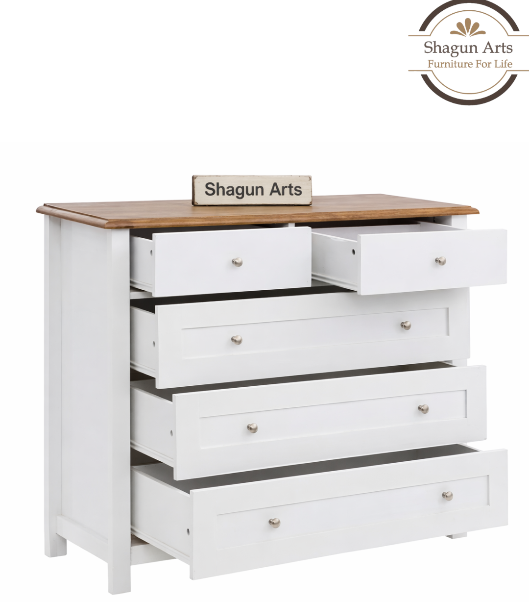 Wooden Chest of Drawer in White Finish
