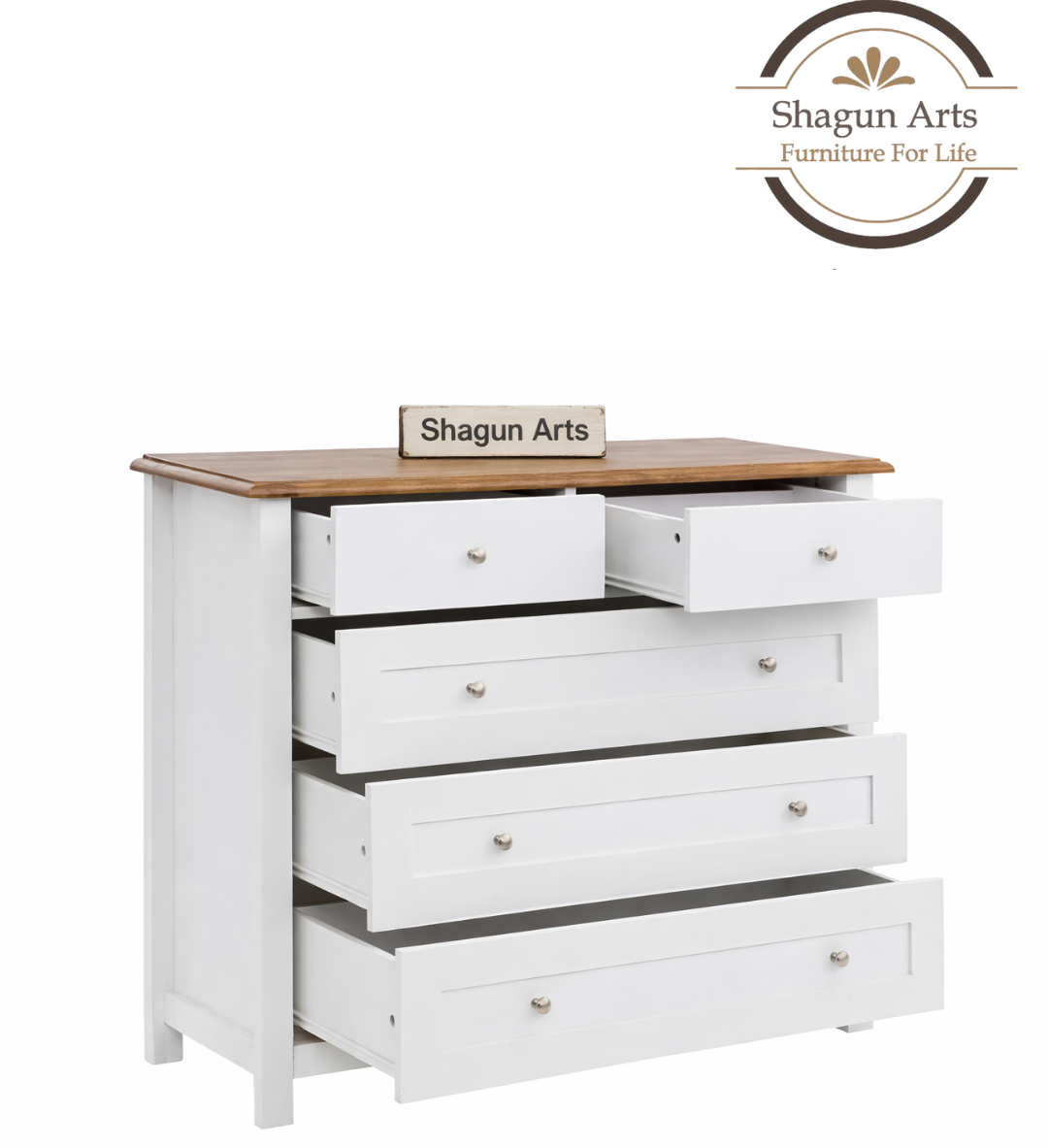 Wooden Chest of Drawer in White Finish